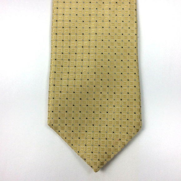 Tommy Hilfiger Mens Tie Yellow Gold Checkered Silk - Picture 1 of 5